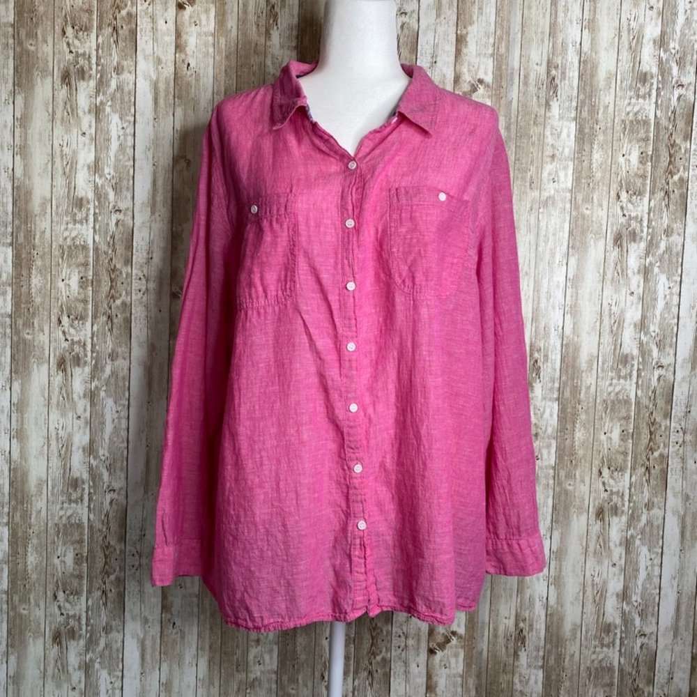 LANE BRYANT Linen/Cotton Pink Button Down Shirt Size 22/24